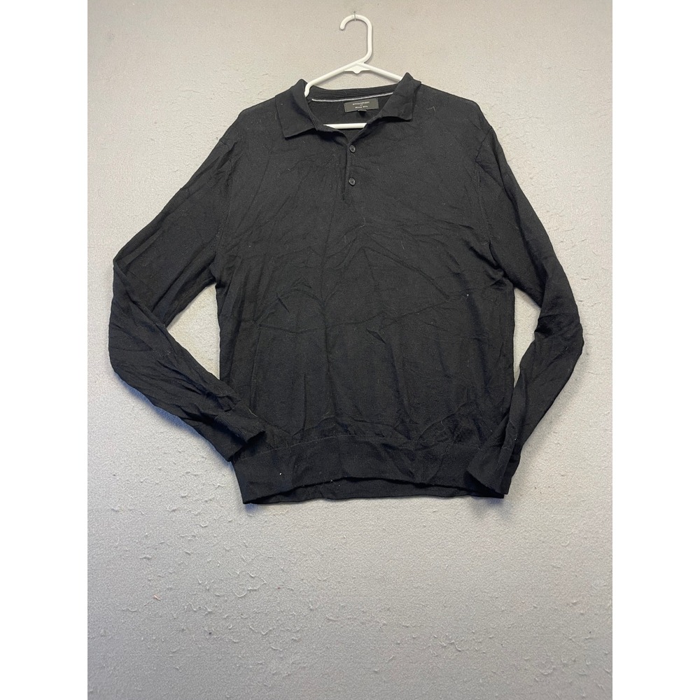 Banana Republic Polo Sweater Merino Wool Black Medium Mens